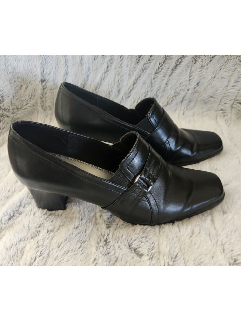 LifeStride Sycamor Heeled Leather Slip On Loafer/ Pump Black Womens Size 9.5M